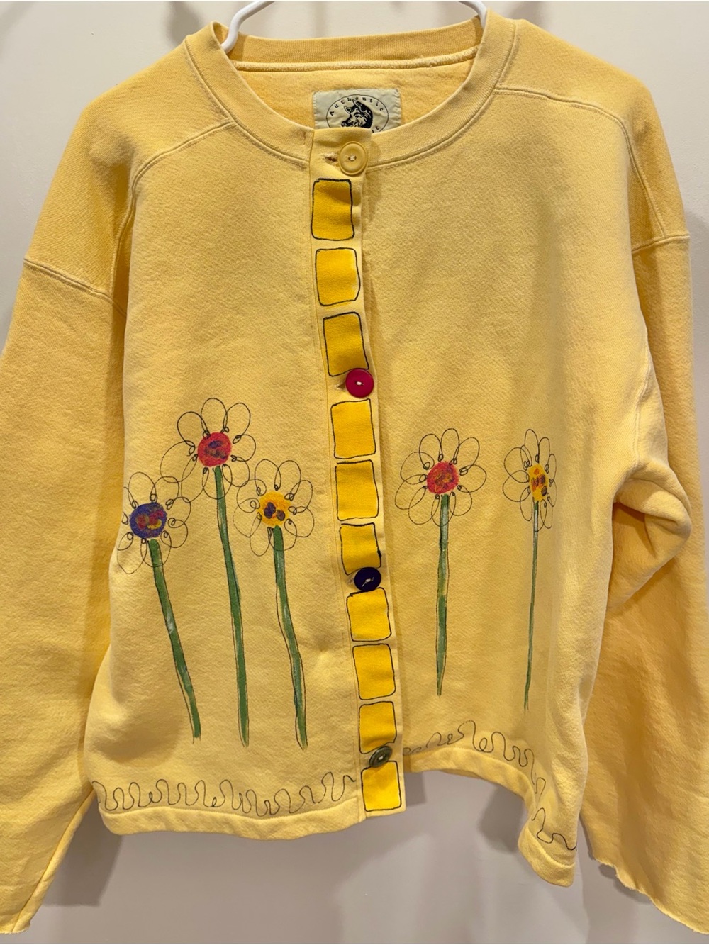VINTAGE AUTHENTIC PIGMENT Floral Butter Yellow Cardigan